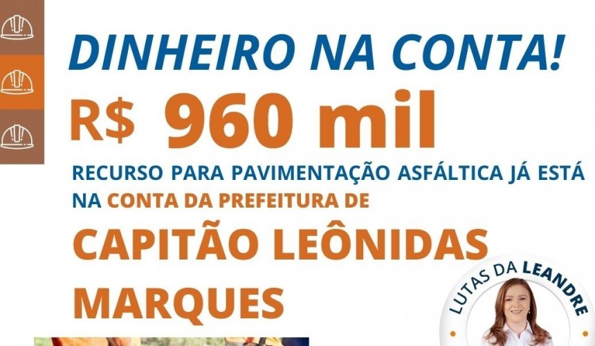 Capitão vai receber verba parlamentar no valor de 960 mil reais destinada para pavimentação asfáltica