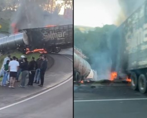 Gravíssima colisão seguida de incêndio mata motorista de Santa Lucia na BR-277